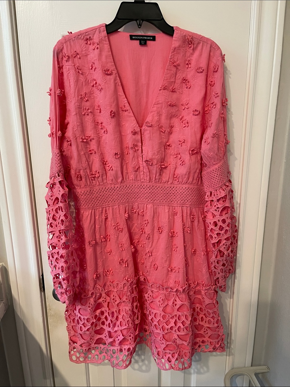 Boston Proper Hot Pink Floral Eyelet Mini Dress